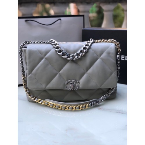 CHANEL Lambskin 19 Flap Bag AS1162 gray