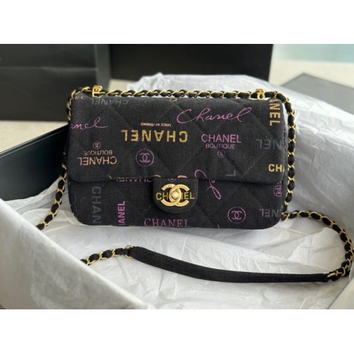 CHANEL Printed Denim Gold-Tone Metal AS3134 black