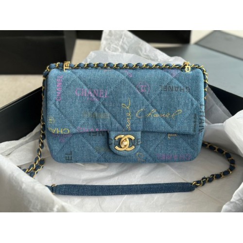 CHANEL Printed Denim Gold-Tone Metal AS3134 blue