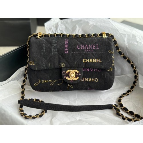 CHANEL Printed Denim Gold-Tone Metal AS3135 black