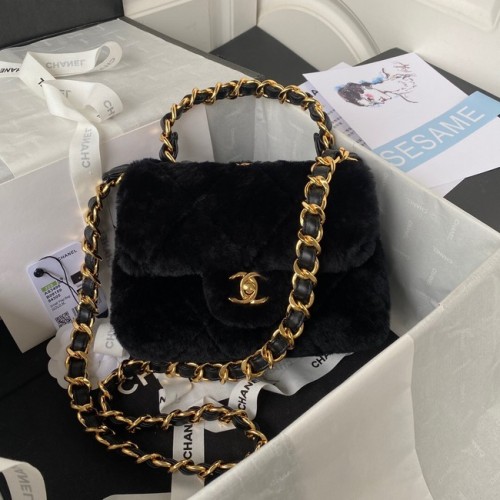 CHANEL SMALL FLAP BAG Gold-Tone Metal AS3498 black