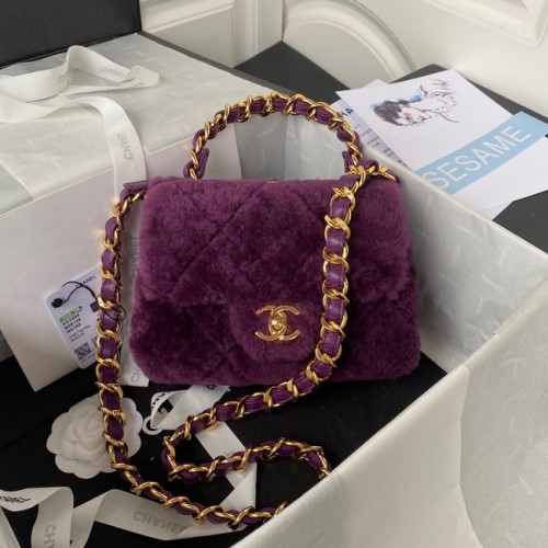 CHANEL SMALL FLAP BAG Gold-Tone Metal AS3498 purple