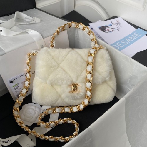 CHANEL SMALL FLAP BAG Gold-Tone Metal AS3498 white