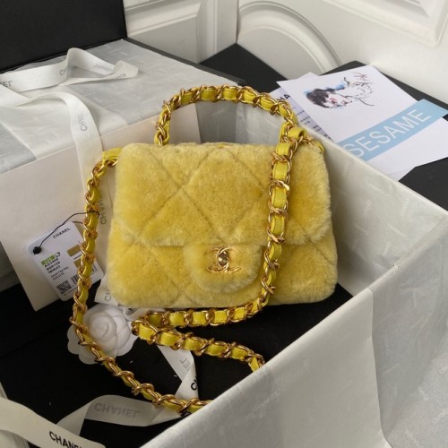 CHANEL SMALL FLAP BAG Gold-Tone Metal AS3498 yellow