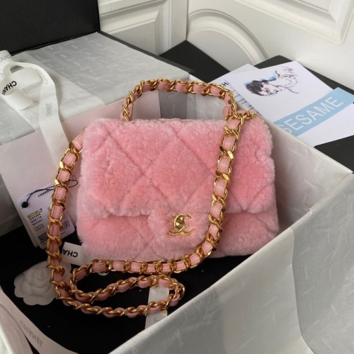CHANEL SMALL FLAP BAG Gold-Tone Metal AS3499 pink