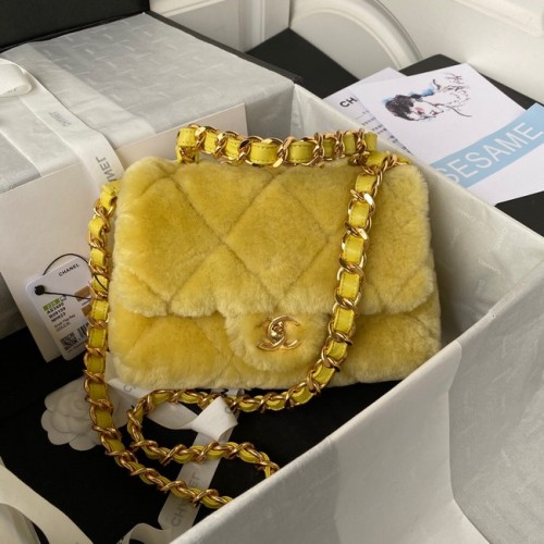 CHANEL SMALL FLAP BAG Gold-Tone Metal AS3499 yellow