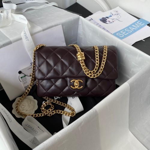CHANEL SMALL FLAP BAG Lambskin Gold-Tone Metal AS3393 Dark Brown