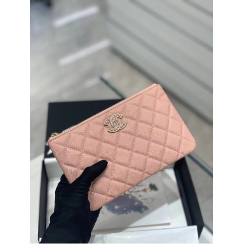 CHANEL SMALL POUCH Grained Calfskin Gold-Tone Metal AP2968 Pink