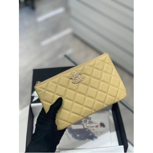 CHANEL SMALL POUCH Grained Calfskin Gold-Tone Metal AP2968 yellow