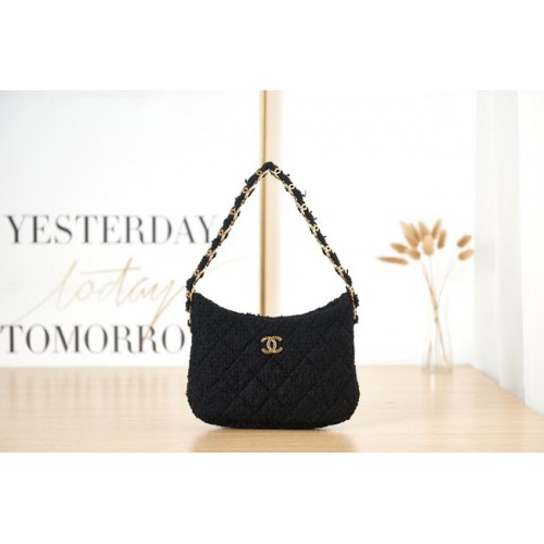 CHANEL SMALL Tweed Gold-Tone Metal AS3562 BLACK