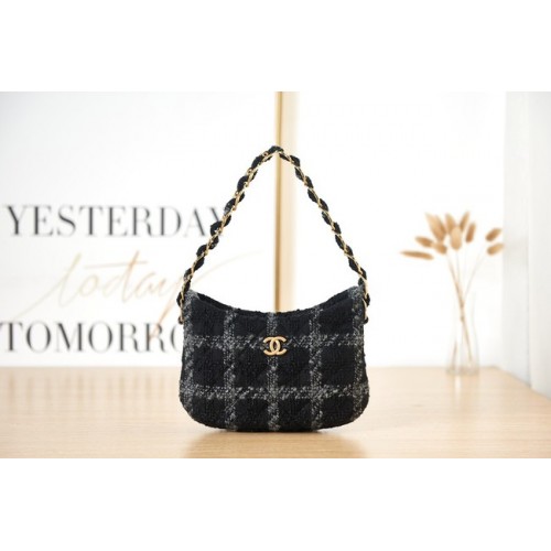 CHANEL SMALL Tweed Gold-Tone Metal AS3562 BLACK&BLUE