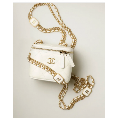CHANEL SMALL VANITY WITH CHAIN Lambskin Gold-Tone Metal AP2931 White