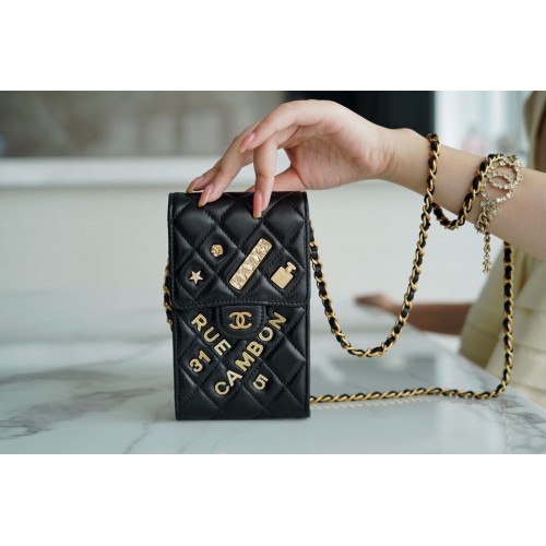 CHANEL Shoulder Micro Mini Bag On Chain AP2288 Black