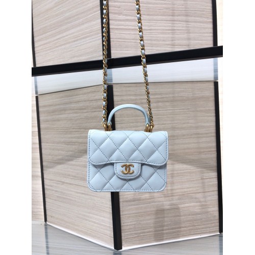 CHANEL Top Handle Micro Mini Wallet On Chain AP2200 Light Blue