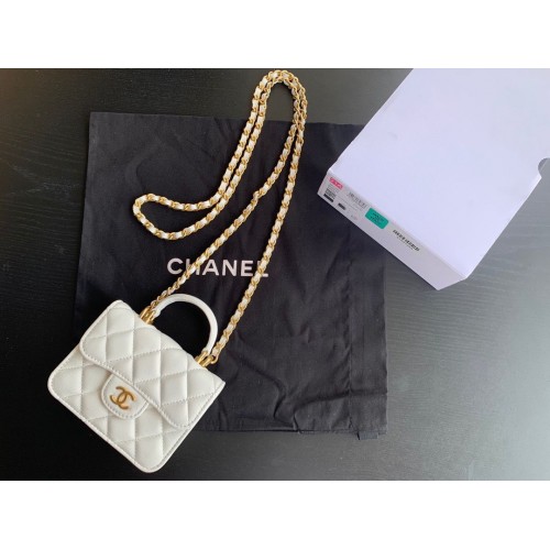 CHANEL Top Handle Micro Mini Wallet On Chain AP2200 White