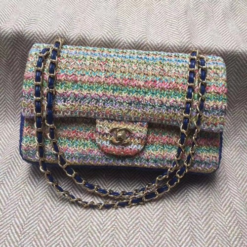 CHANEL Tweed Braided Calfskin Gold-Tone Metal 1112 Multicolor&Blue