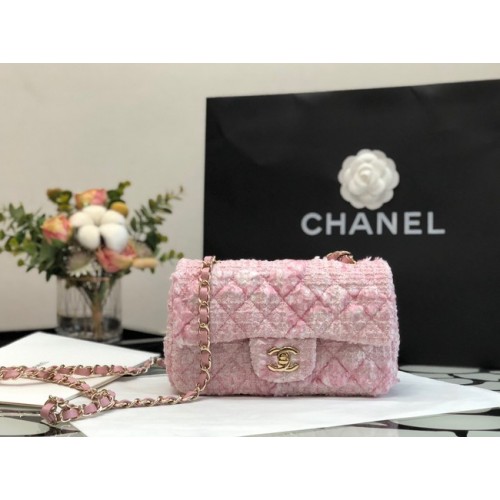 CHANEL Tweed Braided Calfskin Gold-Tone Metal 1116 pink