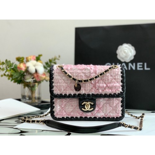CHANEL Tweed Braided Calfskin Gold-Tone Metal  AS6075 pink