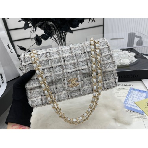 CHANEL Tweed Braided Sheepskin  Gold-Tone Metal AS01112-1 gray