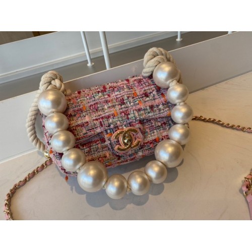 CHANEL Tweed Braided Sheepskin Gold-Tone Metal AS0593 pink