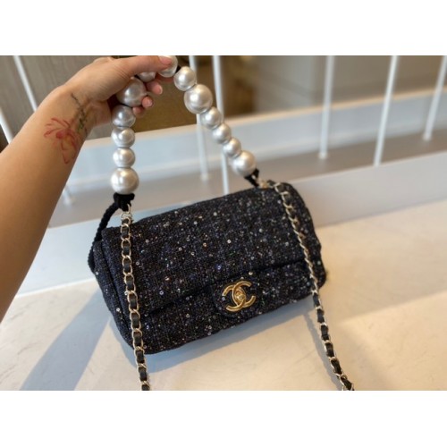 CHANEL Tweed Braided Sheepskin Gold-Tone Metal AS0594 black