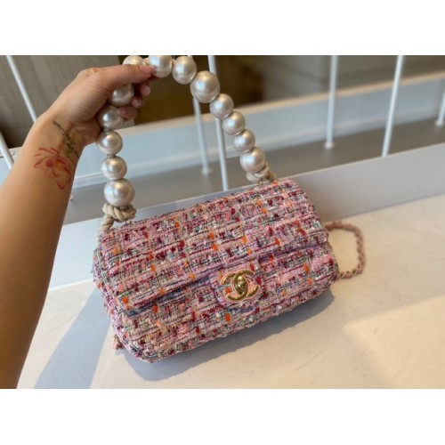 CHANEL Tweed Braided Sheepskin Gold-Tone Metal AS0594 pink