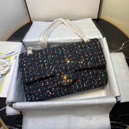 CHANEL Tweed Calfskin -Tone Gold-Tone Metal 1112 dark blue