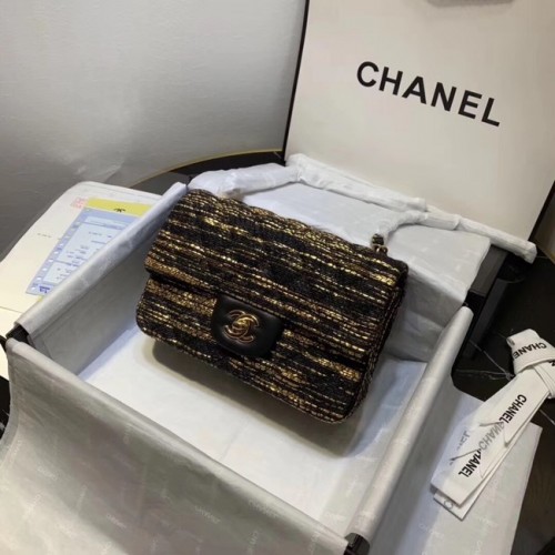 CHANEL Tweed Calfskin -Tone Gold-Tone Metal 1116 black