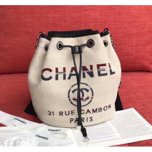 CHANEL Tweed Calfskin drawstring bag Gold-Tone Metal AS0455 Cream