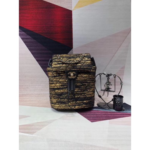 CHANEL Tweed small Backpack gold-Tone Metal 69964 black