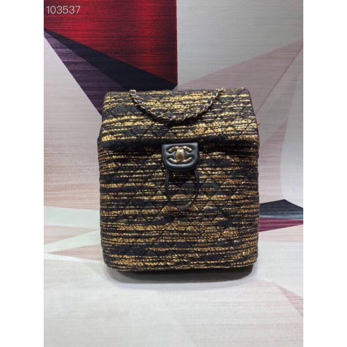 CHANEL Tweed small Backpack gold-Tone Metal 69965 black