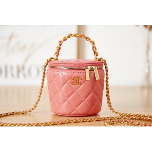 CHANEL VANITY WITH CHAIN Lambskin Gold-Tone Metal AS2873 Pink