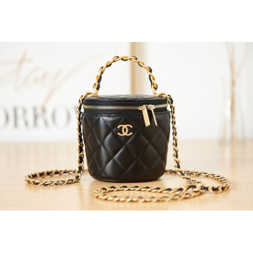 CHANEL VANITY WITH CHAIN Lambskin Gold-Tone Metal AS2873 black