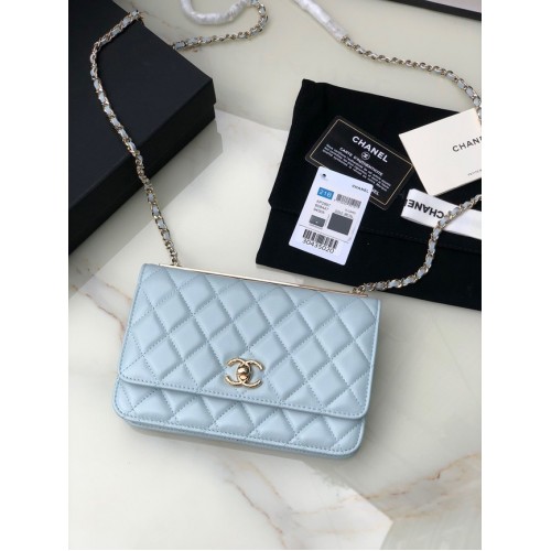 CHANEL WALLET ON CHAIN Lambskin light Gold-Tone Metal 80892 light blue