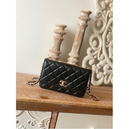 CHANEL WALLET ON CHAIN Lambskin Gold-Tone Metal 88632 black