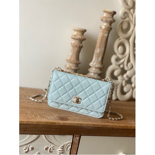 CHANEL WALLET ON CHAIN Lambskin Gold-Tone Metal 88632 light blue