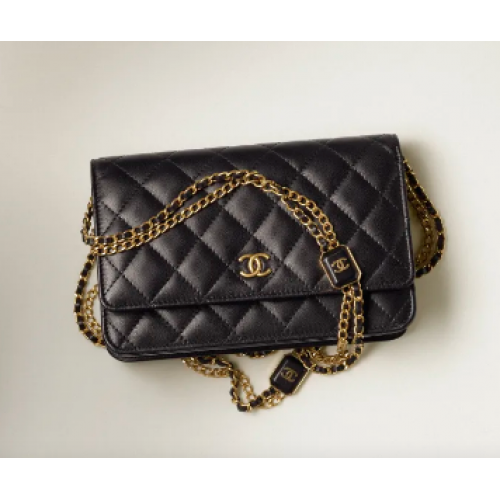 CHANEL WALLET ON CHAIN Lambskin Gold-Tone Metal AP2923 black