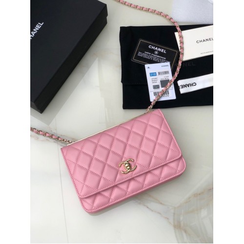 CHANEL WALLET ON CHAIN Lambskin light Gold-Tone Metal 80892 pink