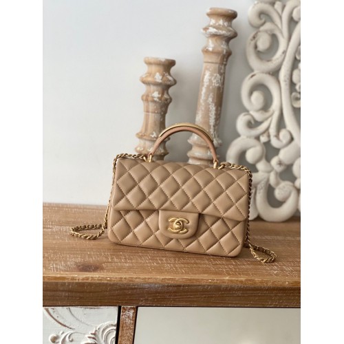 CHANEL 22B  mini flap bag with Gold hardware top handle AS2431 Khaki