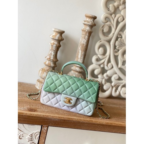 CHANEL mini flap bag with top handle AS2431 Green