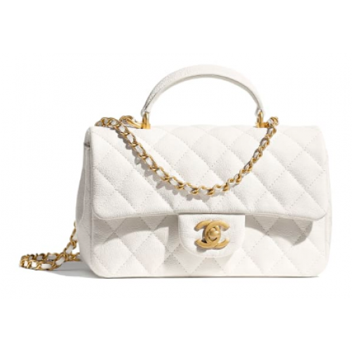 CHANEL mini flap bag with top handle AS2431 White