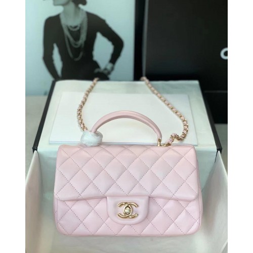 CHANEL mini flap bag with top handle AS2431 light pink
