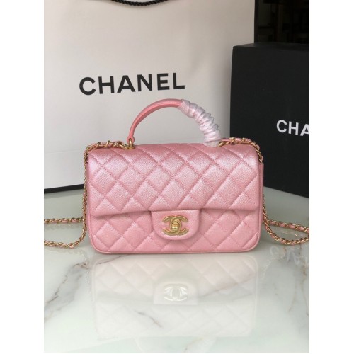 CHANEL mini flap bag with top handle AS2431 rose