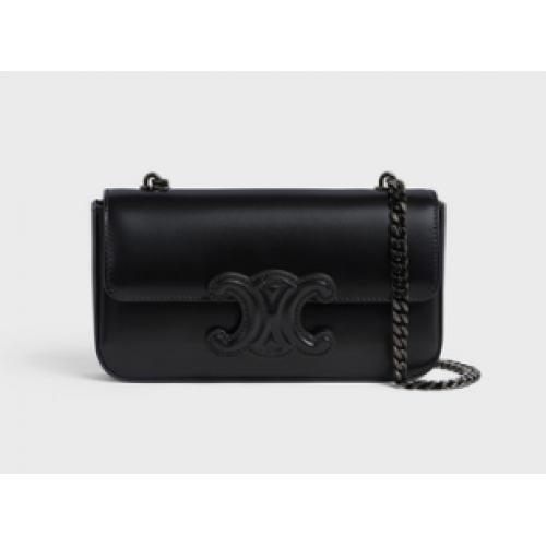 Celine CHAIN SHOULDER BAG CUIR TRIOMPHE IN SHINY CALFSKIN 199243 BLACK BLACK