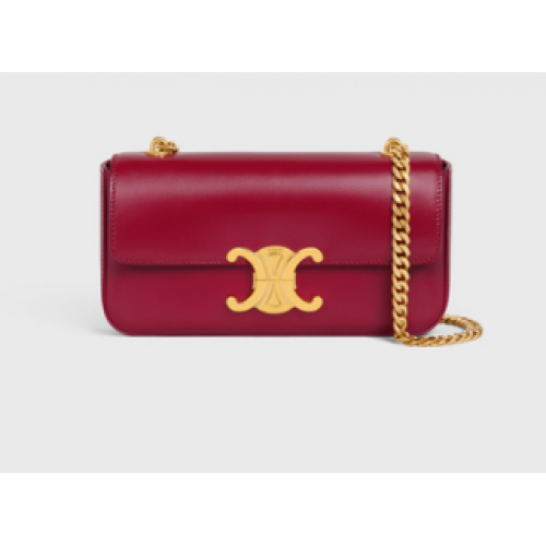 Celine CHAIN SHOULDER BAG TRIOMPHE IN SHINY CALFSKIN 197993 CARMIN