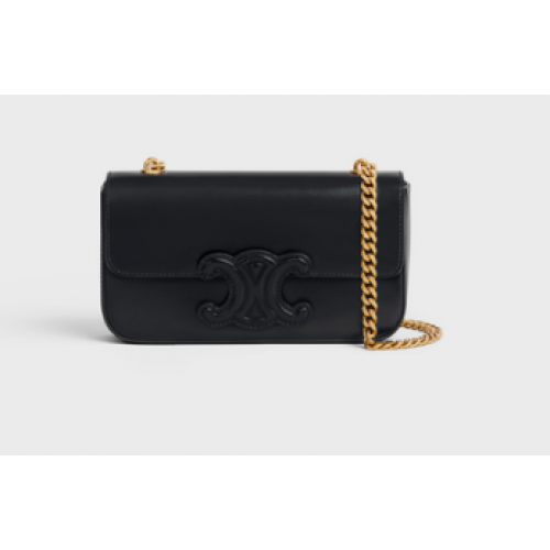 Celine CHAIN SHOULDER BAG TRIOMPHE IN SHINY CALFSKIN 199243 BLACK