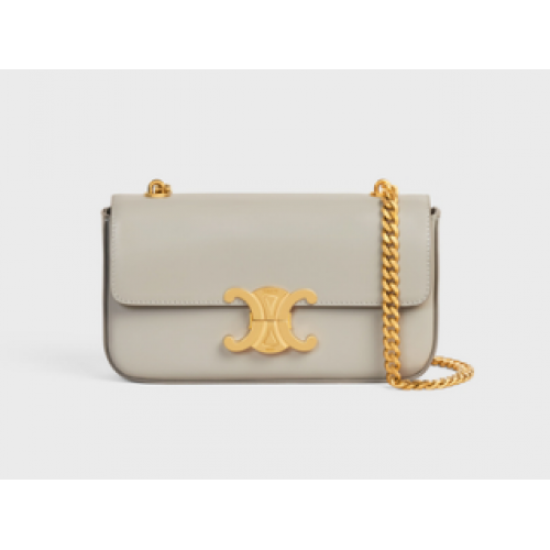 Celine CHAIN SHOULDER BAG TRIOMPHE IN SHINY CALFSKIN 199243 PALE GREY