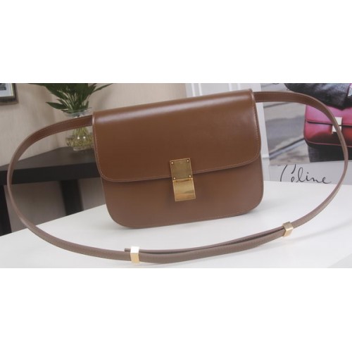 Celine Classic Box Flap Bag Calfskin Leather C3369 Brown
