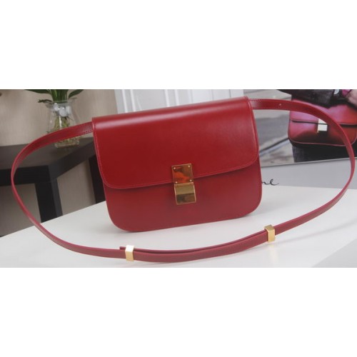 Celine Classic Box Flap Bag Calfskin Leather C3369 Red