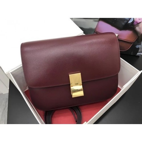 Celine Classic Box Flap Bag Original Calfskin Leather 3378 Wine